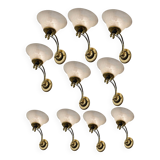 Lot de 10 grandes appliques en laiton et verre de Murano