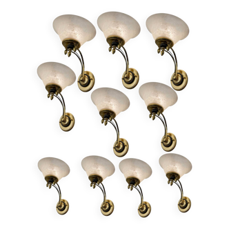 Large Brass Murano Glass Sconces Set of 10