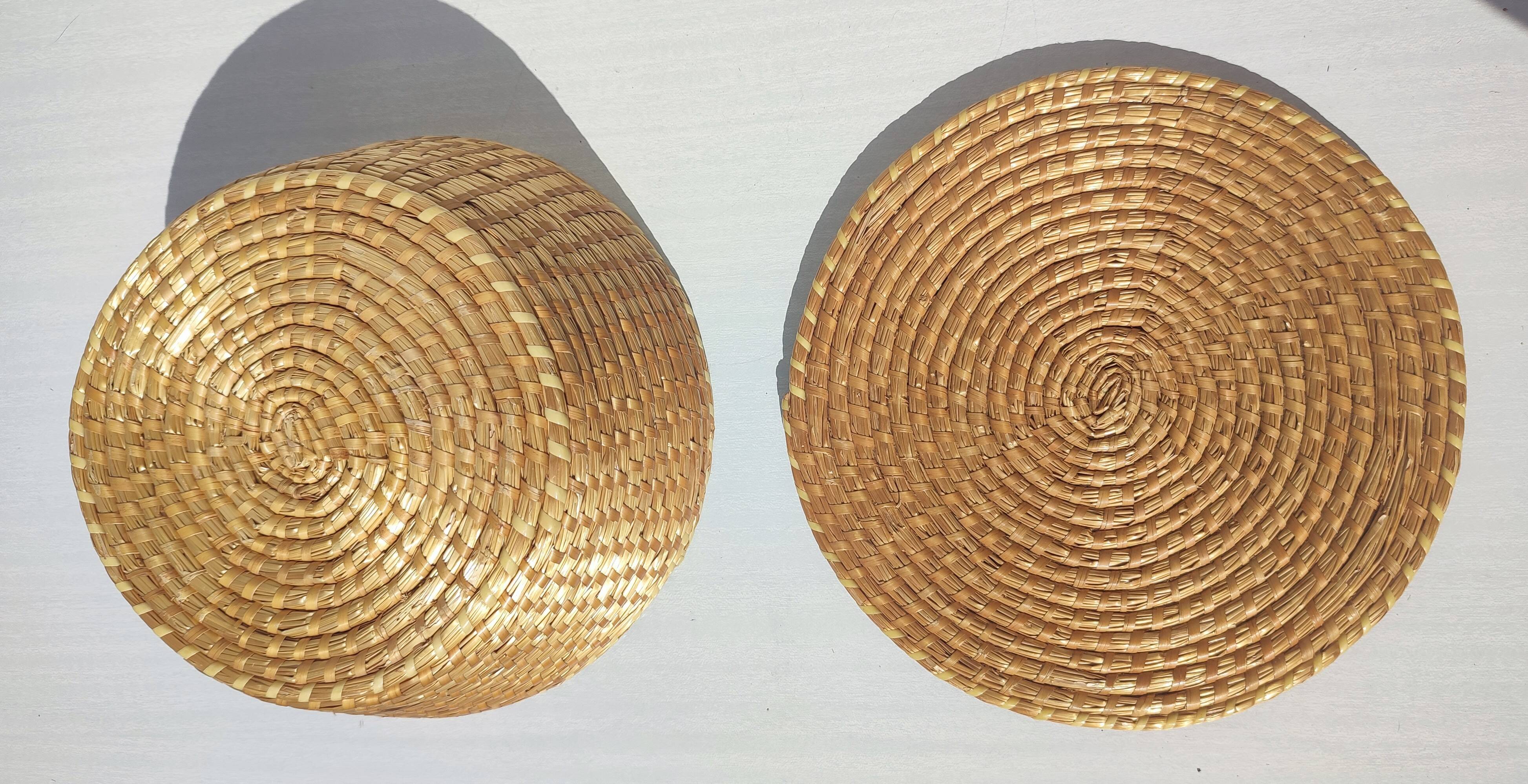 Vintage wicker and straw sewing basket