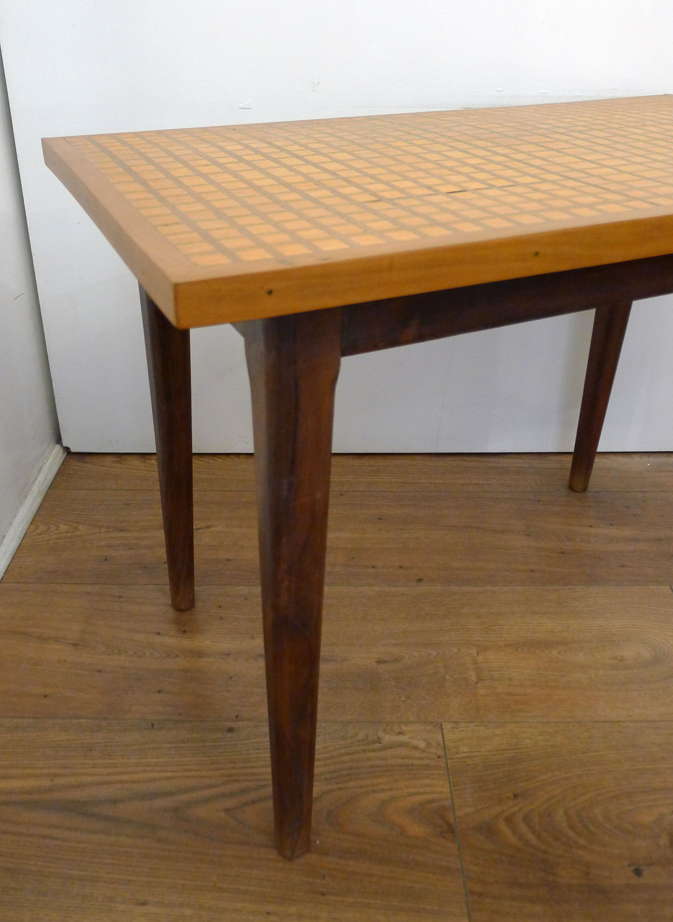 Mid-century grid coffee table, in wood & marquetry