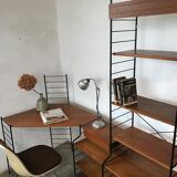 Modular vintage string wall shelf system with 1960-1980's desk
