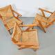 Chaises en bois brutalistes modernistes en paille, années 1940, ensemble de 3