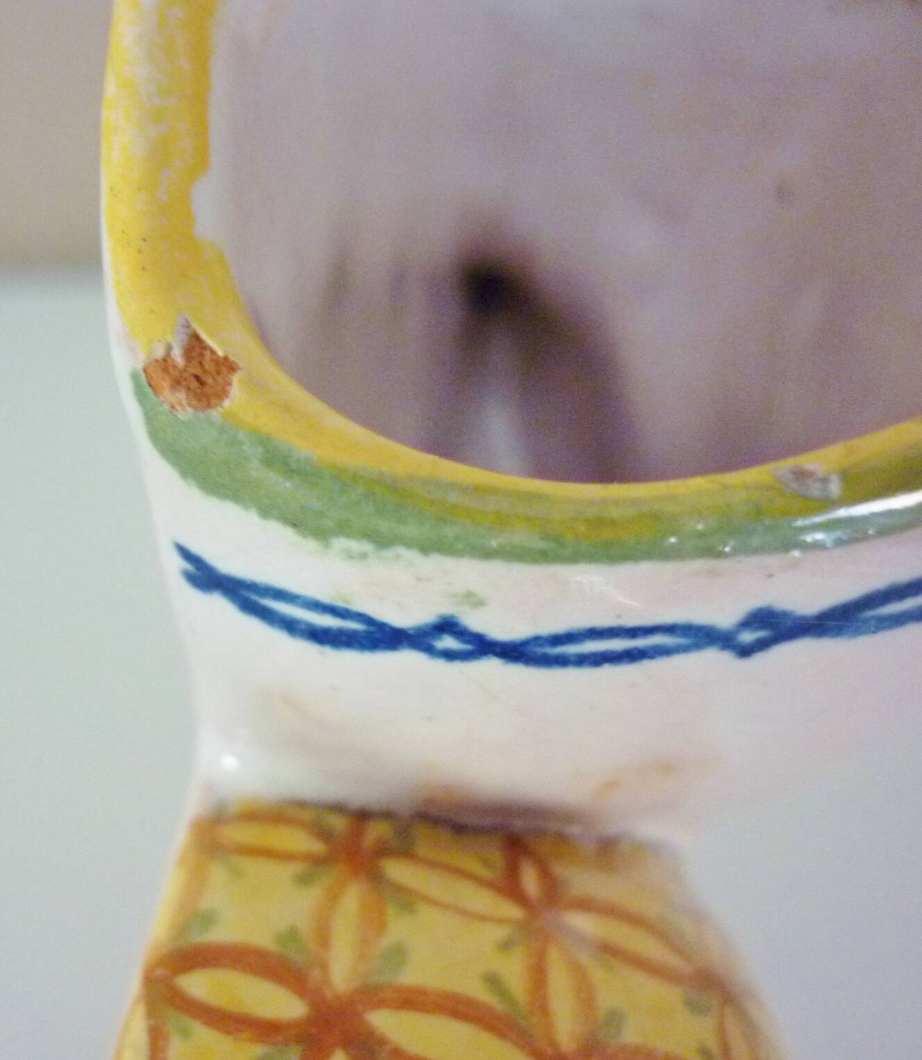 Fleur-de-lis shaped vase, glazed ceramic, Brittany, Quimper, Breton ermines, character