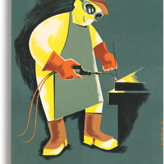 Reproduction affiche de sécurité année 1950 "Armé pour le travail" verte