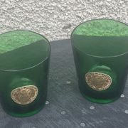 Set of 2 whisky glasses, aperitif, dubonnet, green glass, gold medalist in front, collector
