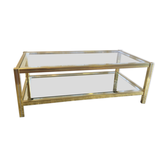 Table basse métal doré et chrome – années 70