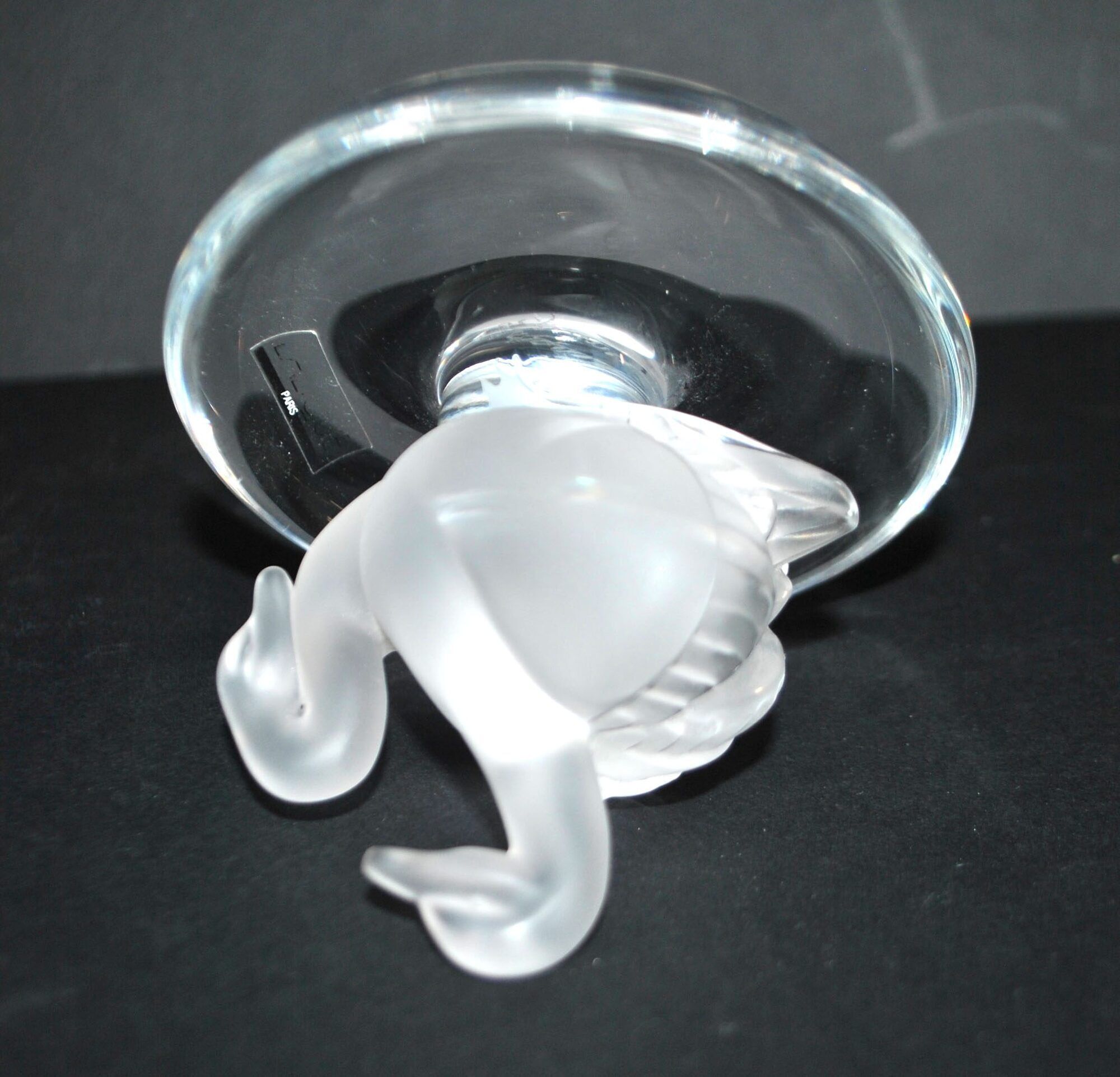 Lalique ring dish bird swan in frosted crystal and signed