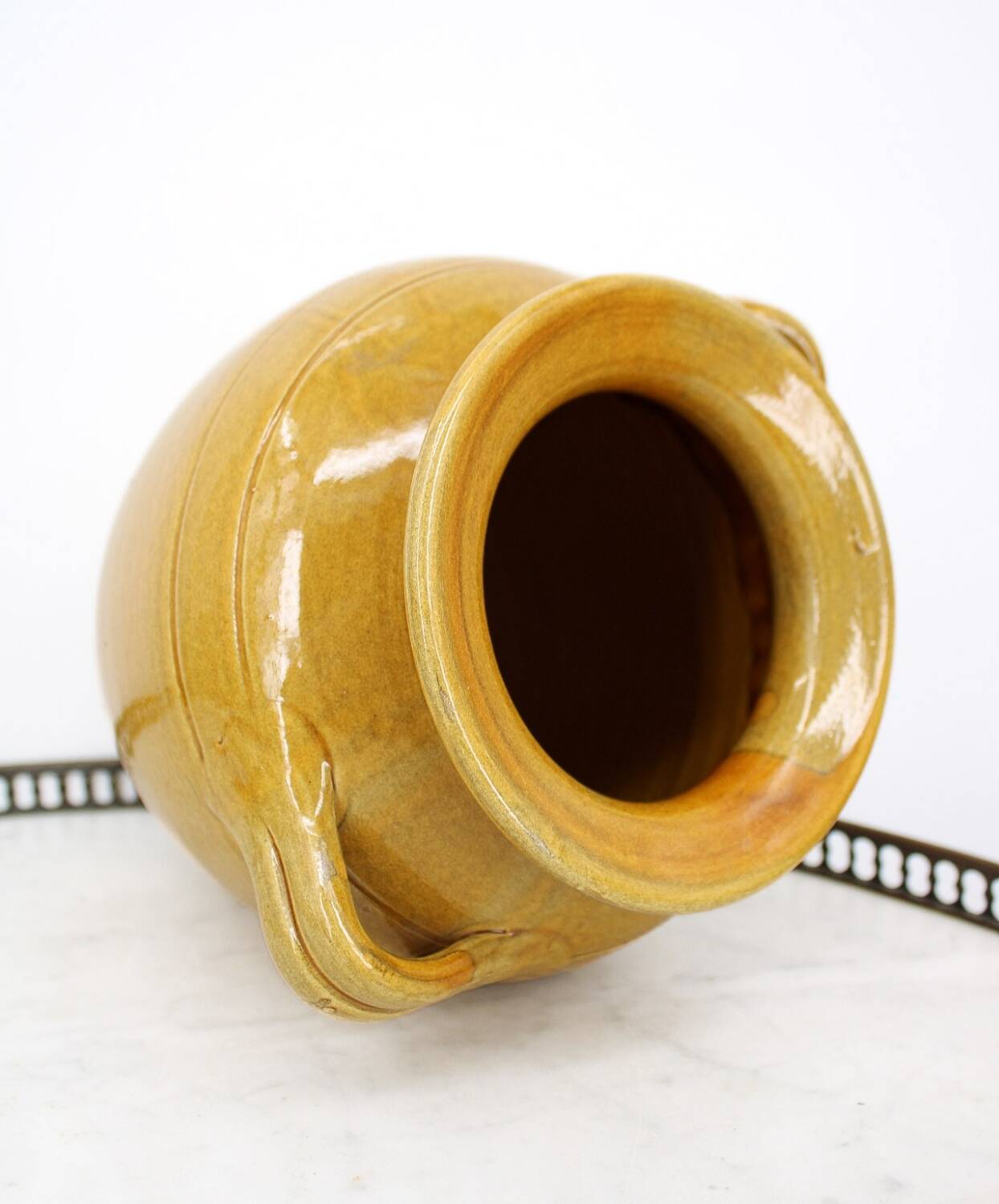 Large vintage yellow glazed terracotta jar vase