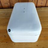Vintage bread box - white enamel and brass - retro