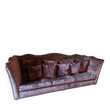 Purple velvet sofa out of order.