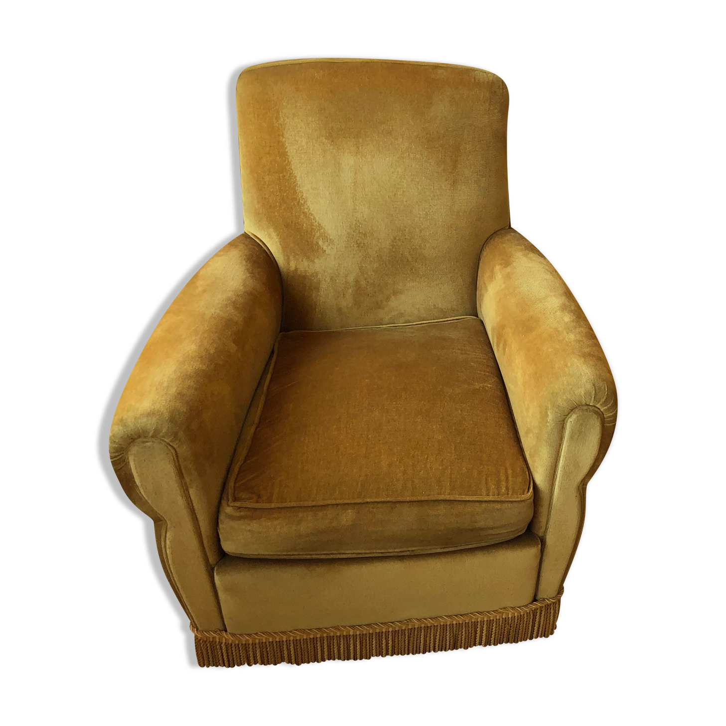 Pair of vintage yellow velvet armchairs