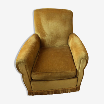 Pair of vintage yellow velvet armchairs