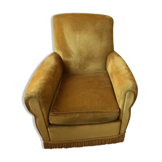 Pair of vintage yellow velvet armchairs