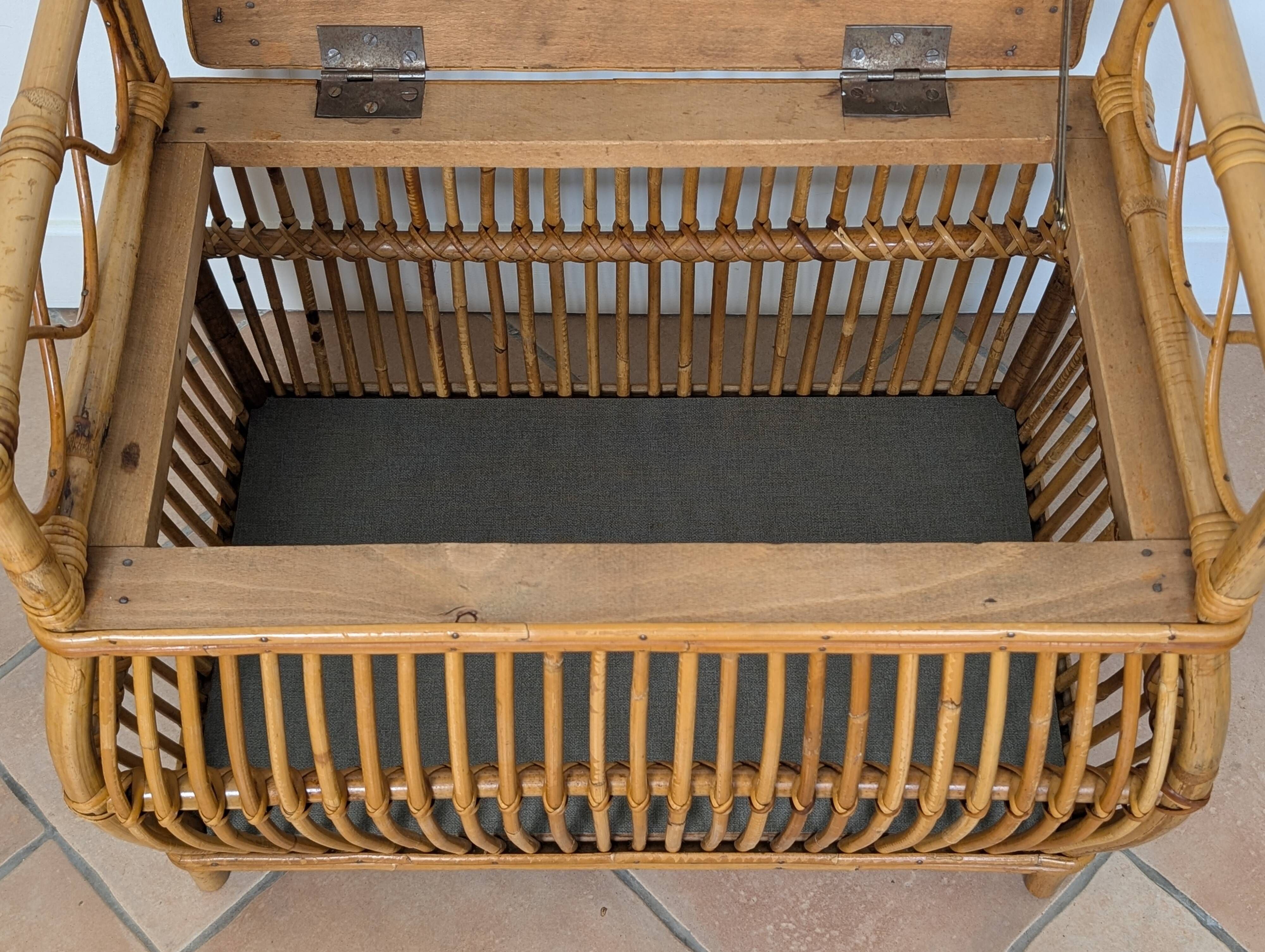 1960s rattan storage bench
