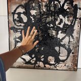 Tableau abstrait, huile et concrétions sur panneau N°16,LM Londot 1963