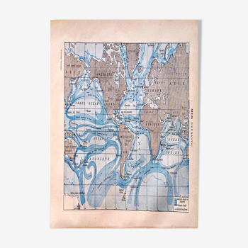 Lithographie carte Mer et courants 1897