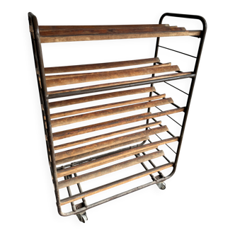 Belgian Interbellum Bakery Rack — Dark Metal Frame & Brown Wood Shelves, Circa 1930