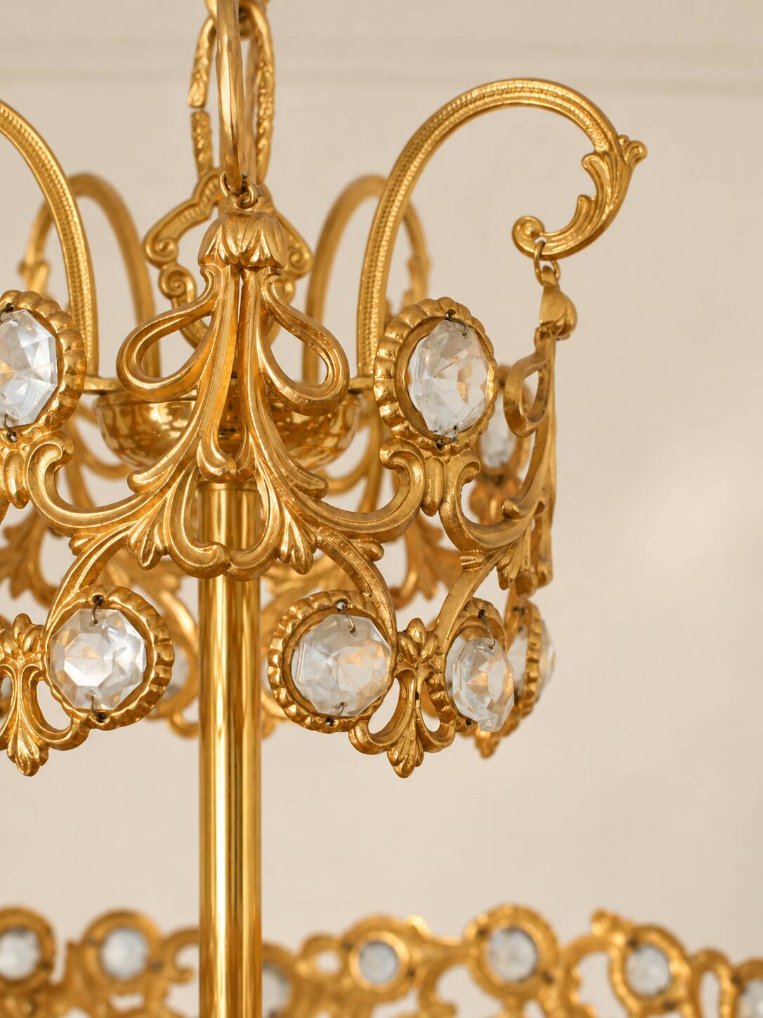 Brass and crystal chandelier plated with 24K gold PALWA, Germany, 1960s-70s.