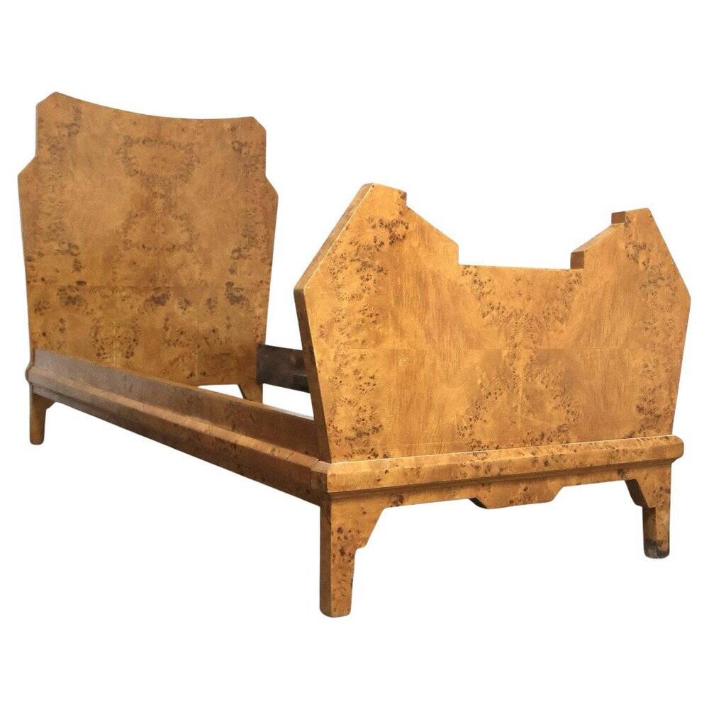 Art Deco Cubist Single Bed in Birch Burl, 1930s-1940s