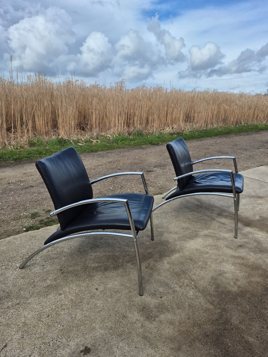 Set 2 postmodern tubular Sit easy chair Kebe Denmark 1980s