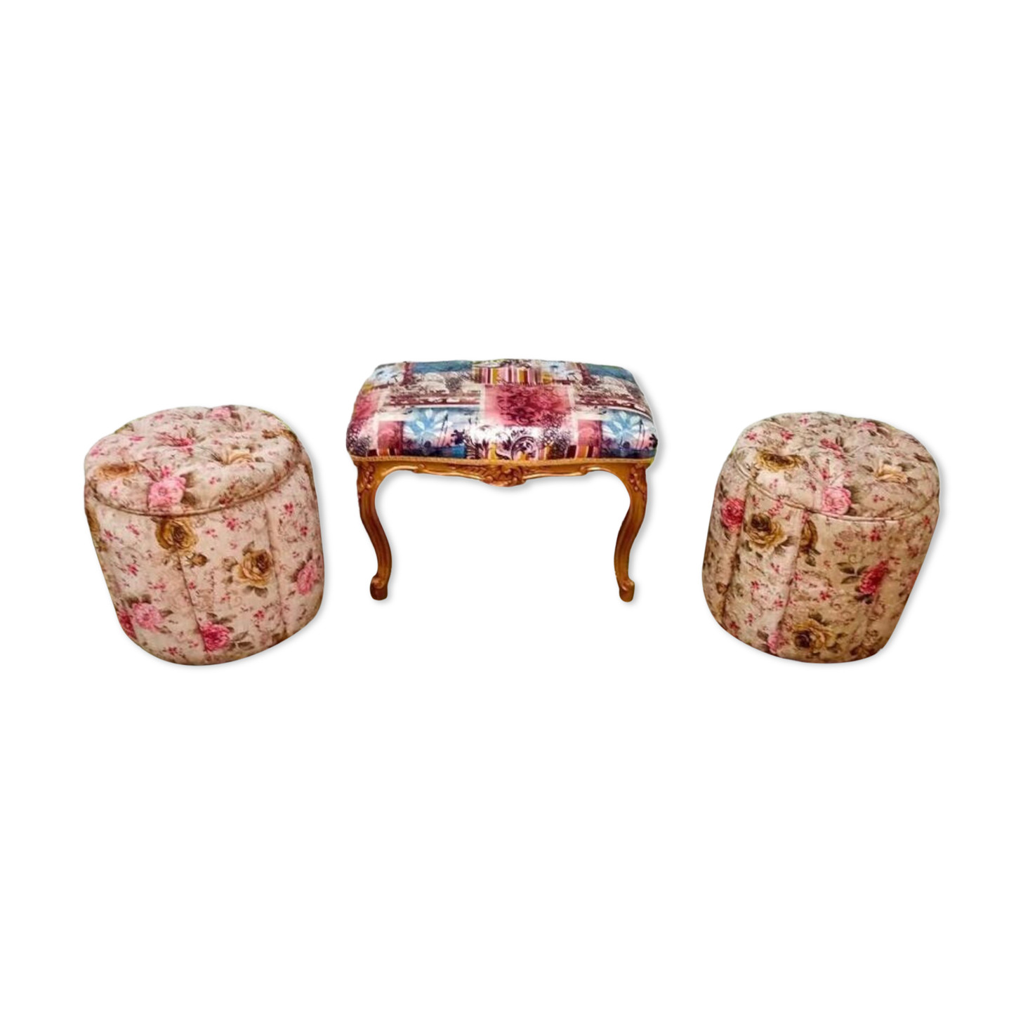 Louis XV style bench with poufs