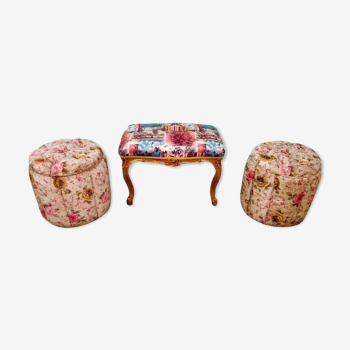 Banquette avec poufs style Louis XV