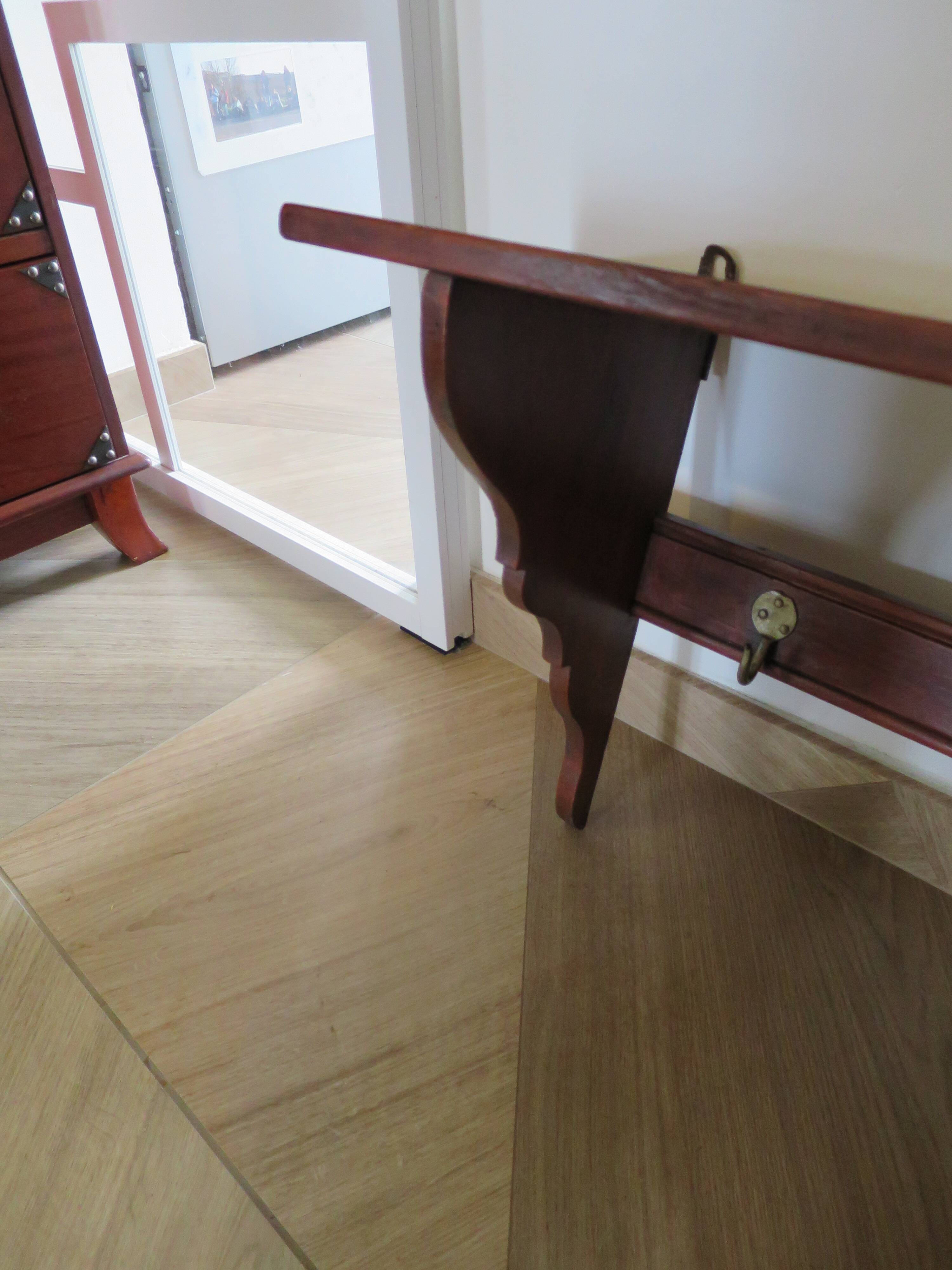 Wall shelf - coat rack - 7 hooks - oak stain - country style - cloakroom