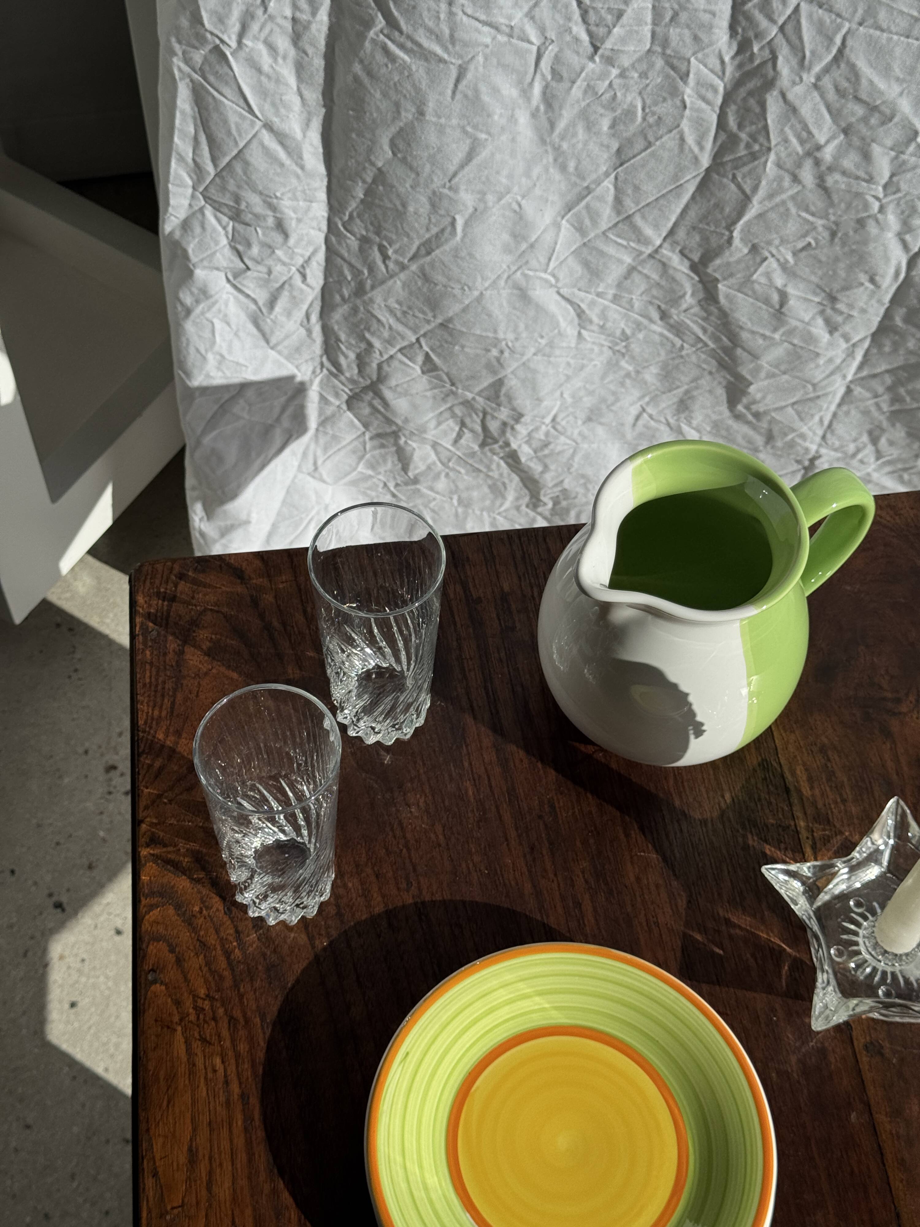 90s white and green ceramic carafe H17 D11