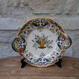 Old decorative plate with handles Old Rouen handmade