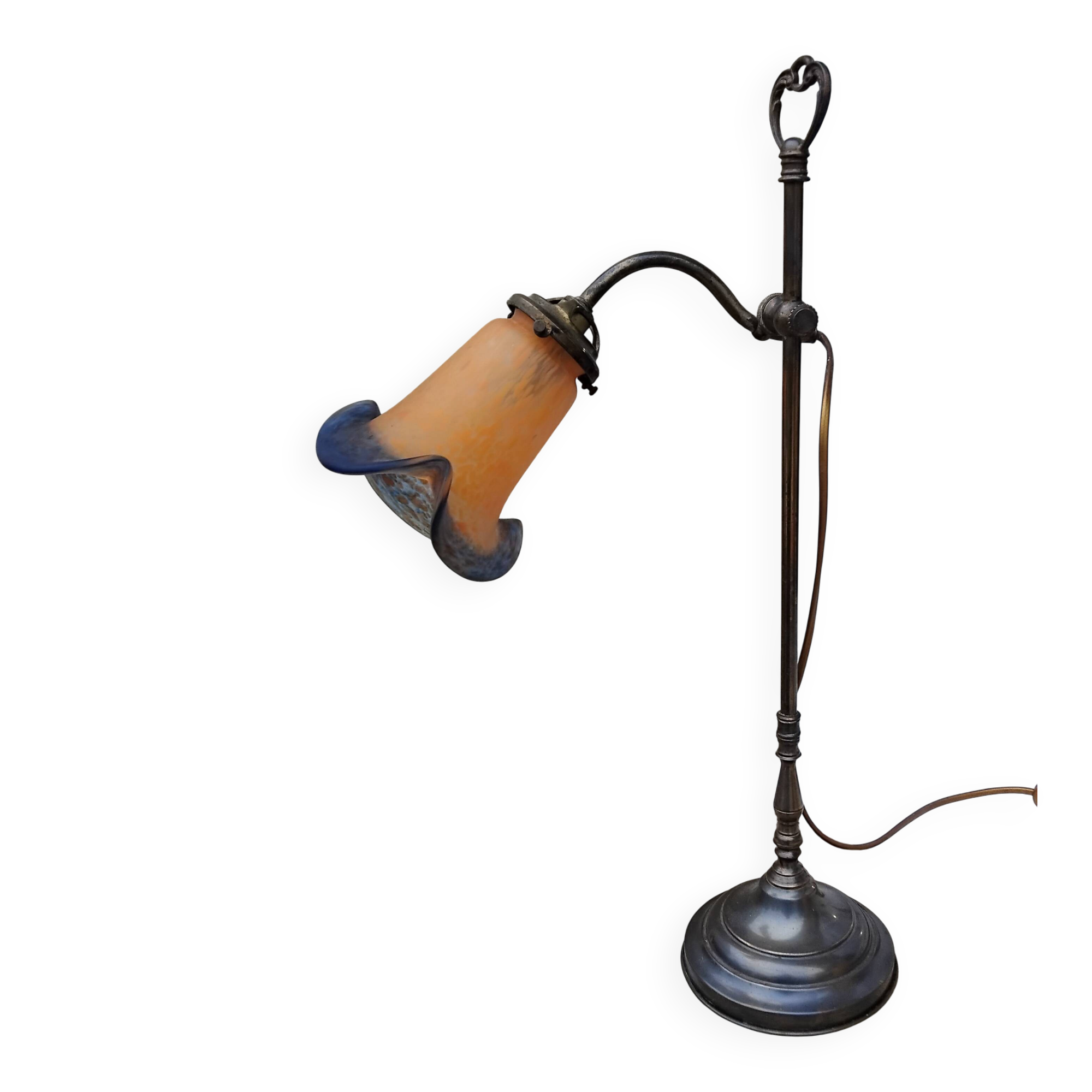 Swan neck lamp tulip shade glass paste vannes antique vintage