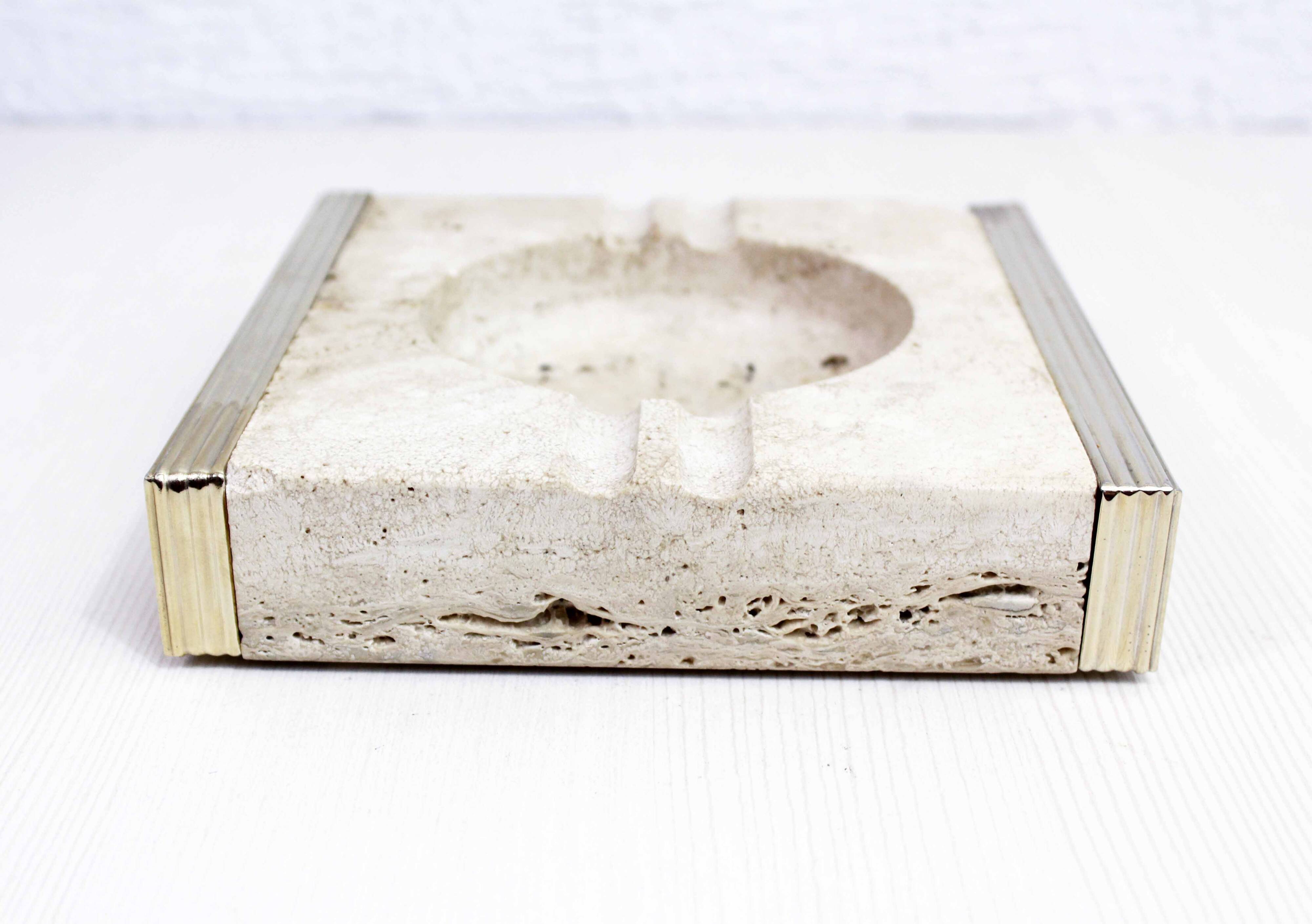 Travertine and brass ashtray