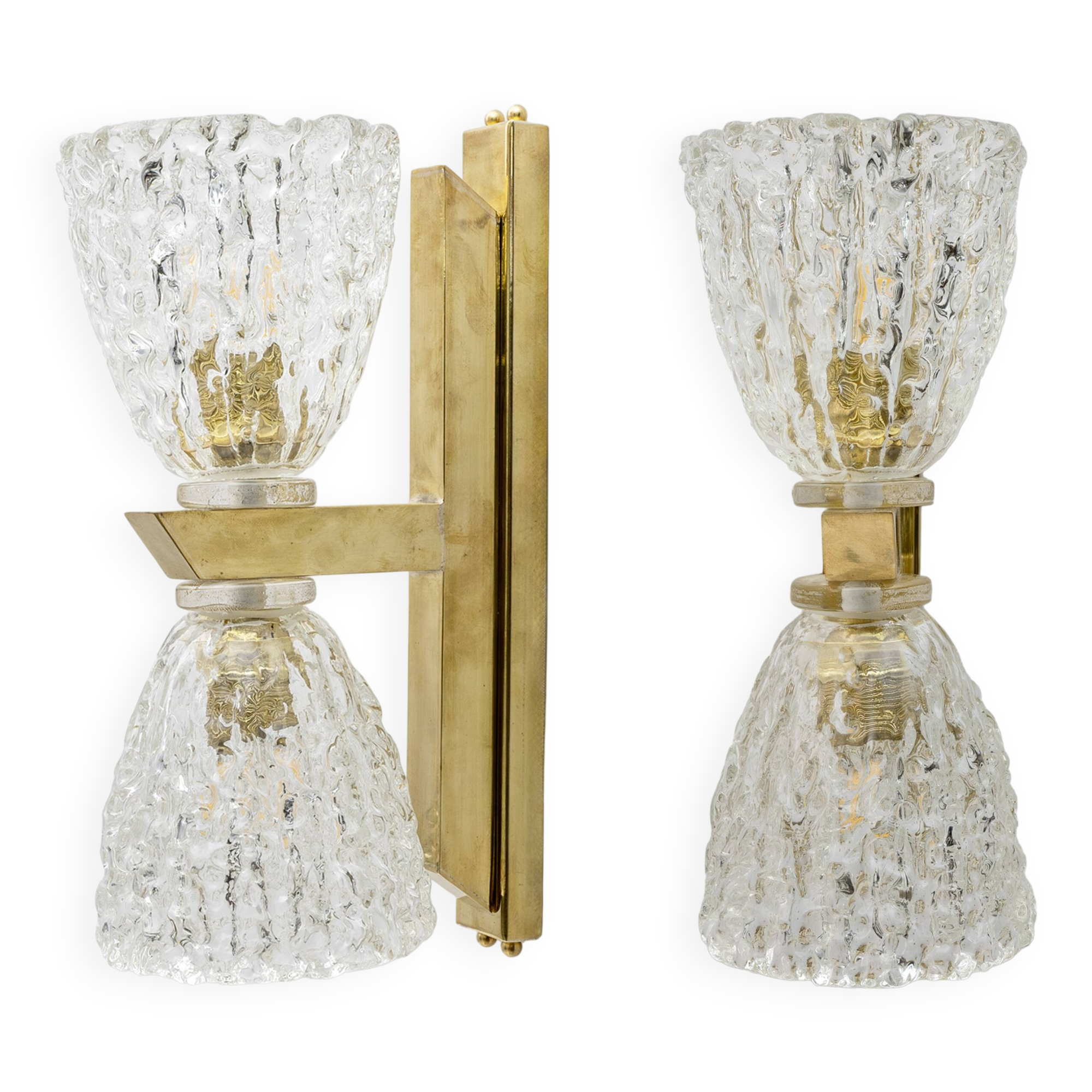 Pair of Art Decò Style Murano Glass and Brass Sconces