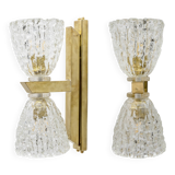 Pair of Art Decò Style Murano Glass and Brass Sconces