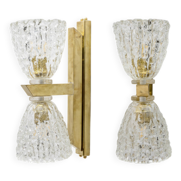 Pair of Art Decò Style Murano Glass and Brass Sconces