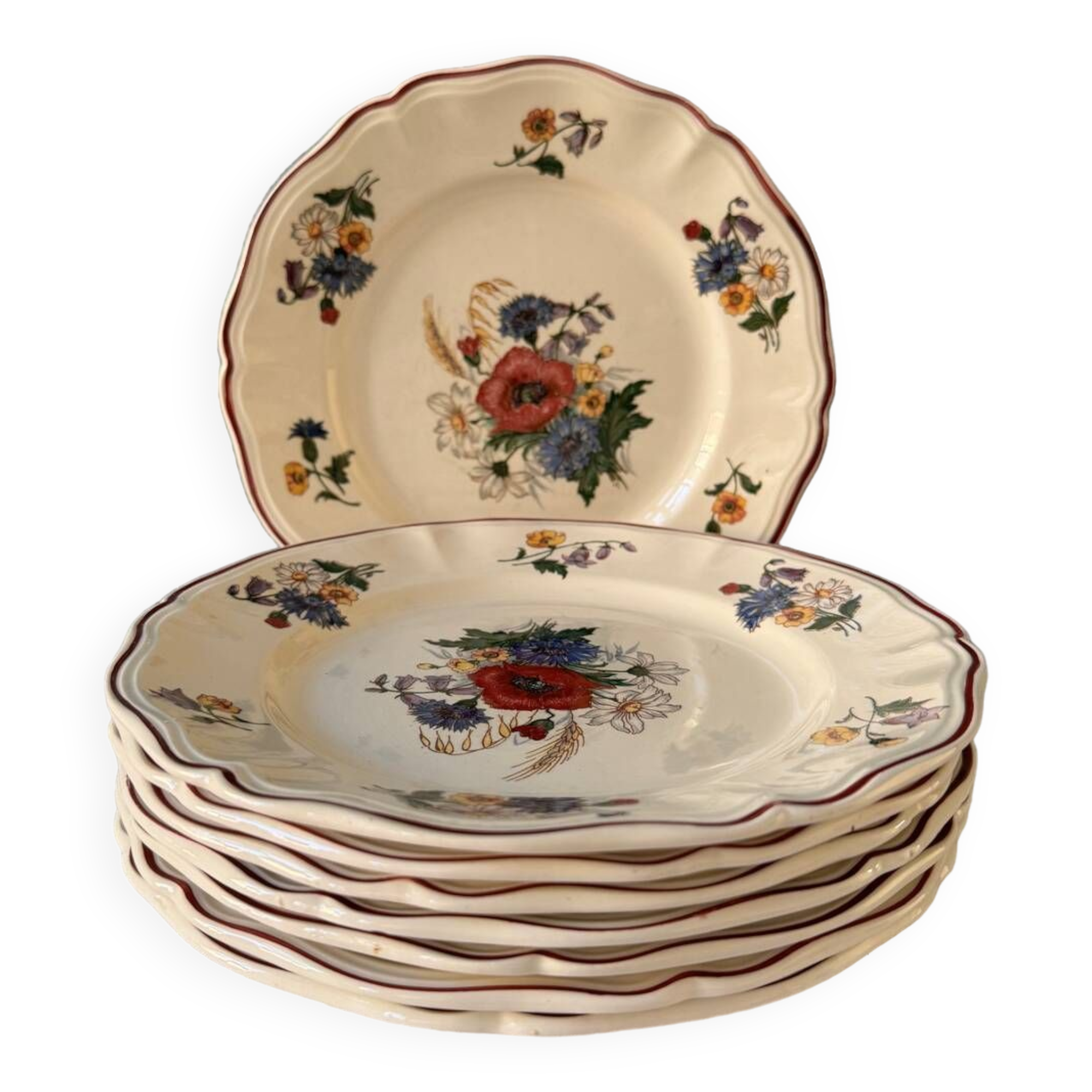 Series of 8 Digoin Sarreguemines flat plates, Agreste collection