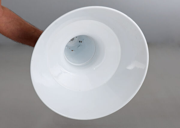 Suspension industrielle en tôle émaillée gris anthracite 44cm XL 1960