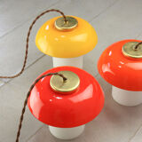 Mid-century Glass & Brass Mushroom Table Lamp, set of 2