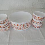 Saladier - t 6 cups scania orange flowers vintage arcopal