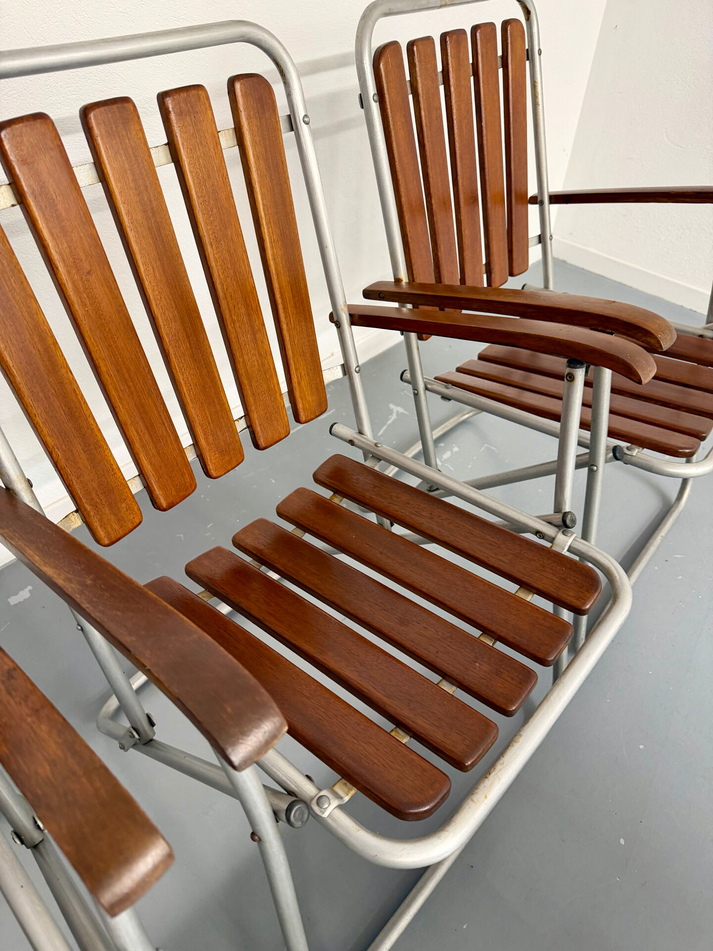 Vintage folding garden set table 4 chairs wood and metal 1960