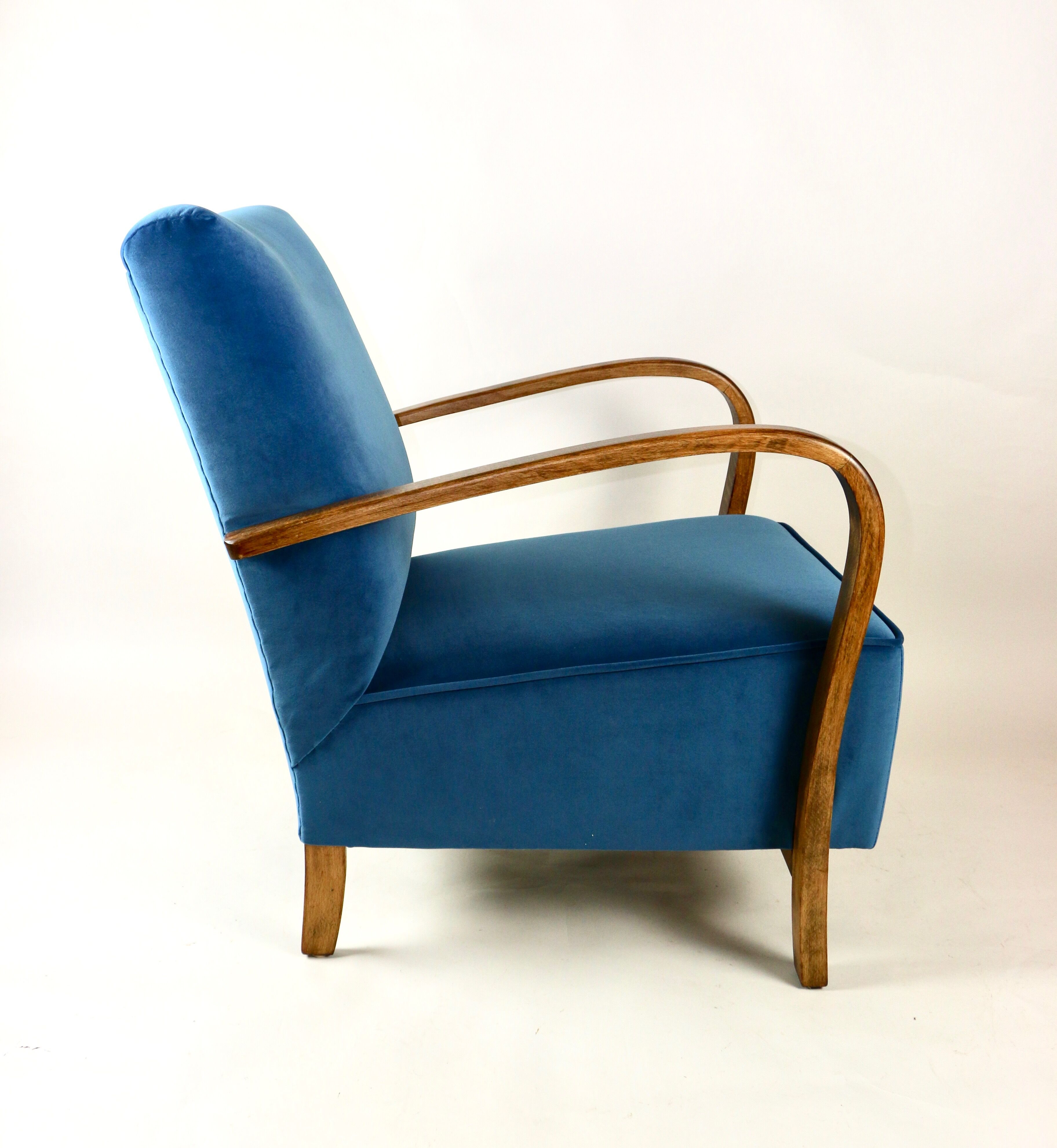 Fauteuil en velours bleu Art Déco, années 1960