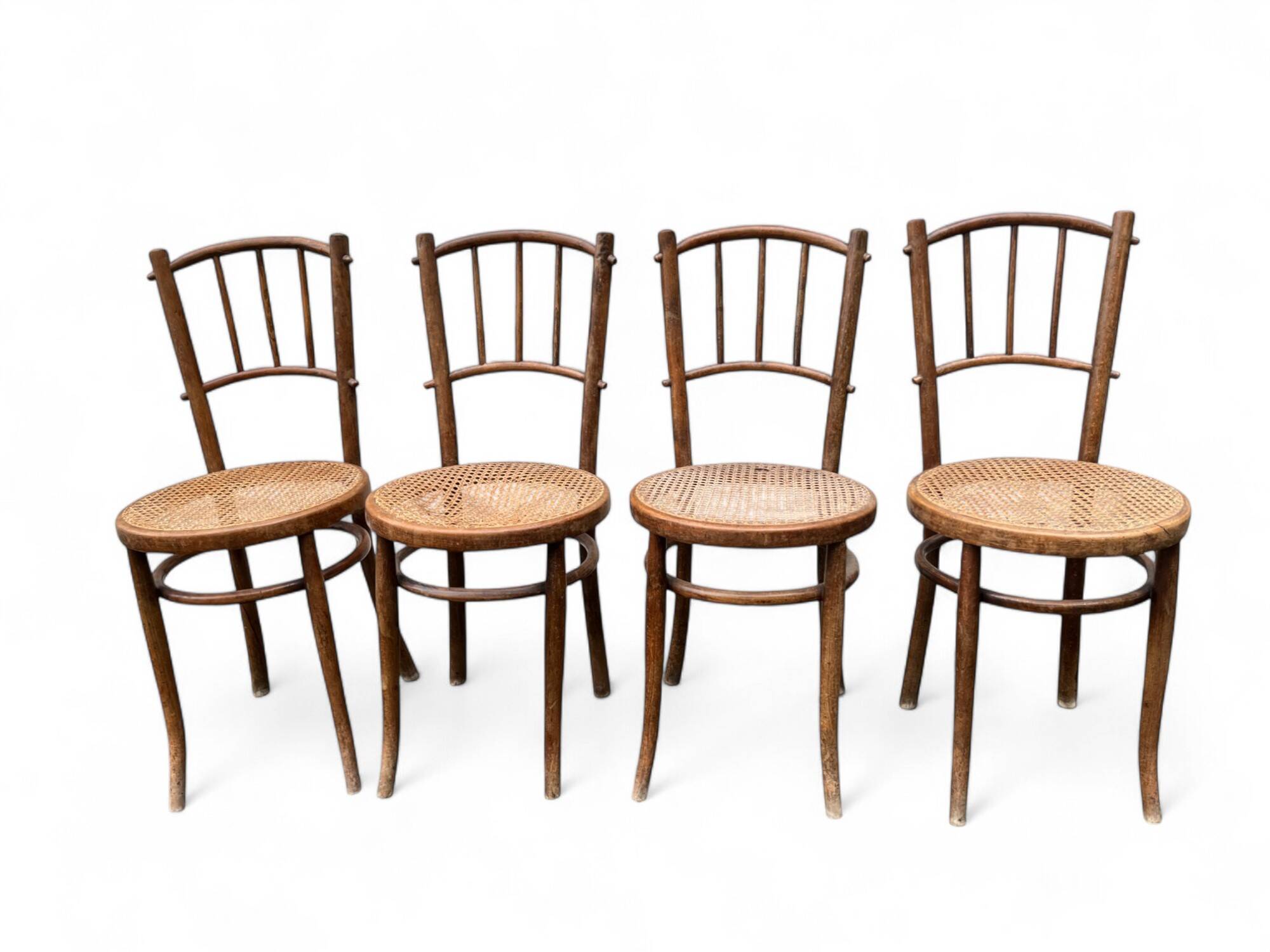 Quatre chaises bistrot bois et cannage XXème