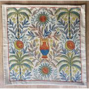 Silk Embroidered Palm Tree Pattern Cushion Cover. Ivory Throw Pillow Case. Traditional Folk Accent Pillow
