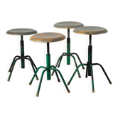 Set of 4 industrial adjustable stools, Poland, 1950s