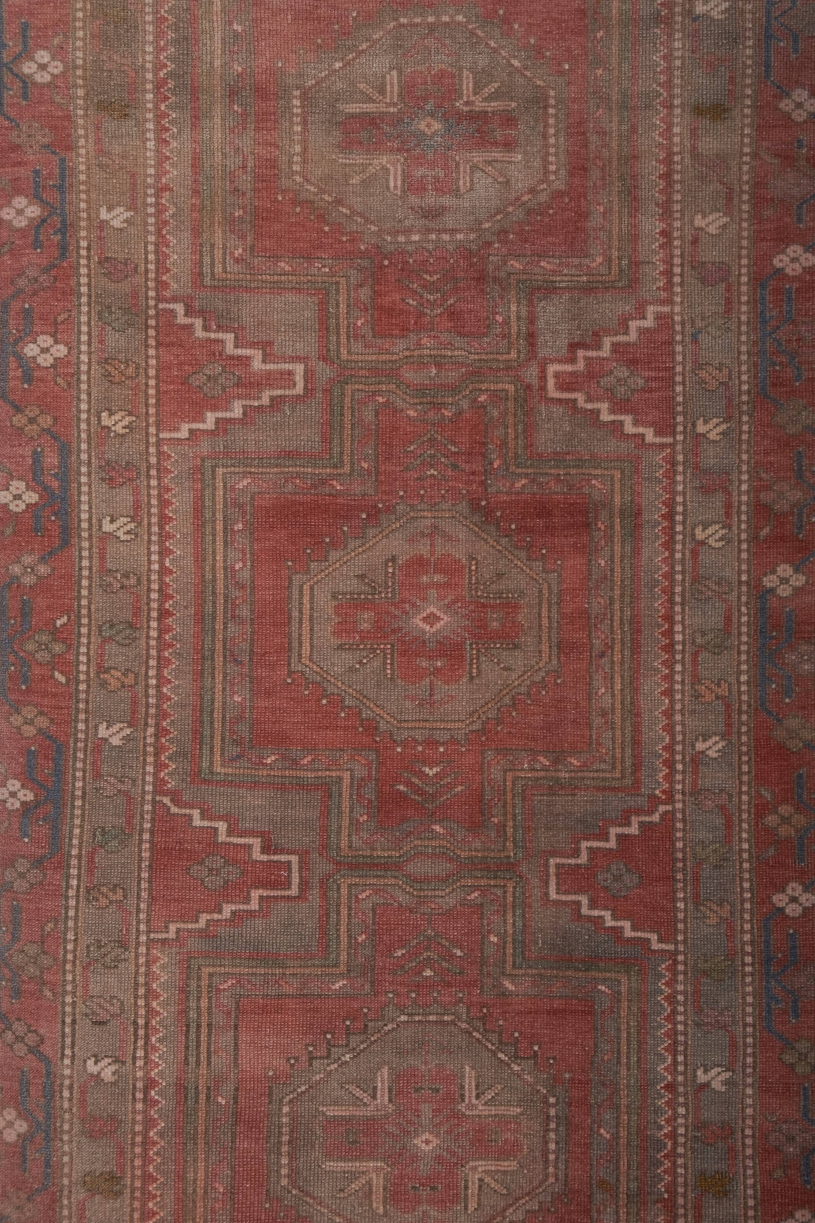 Vintage tribal geometric caucasian runner rug hand-knotted oriental carpet