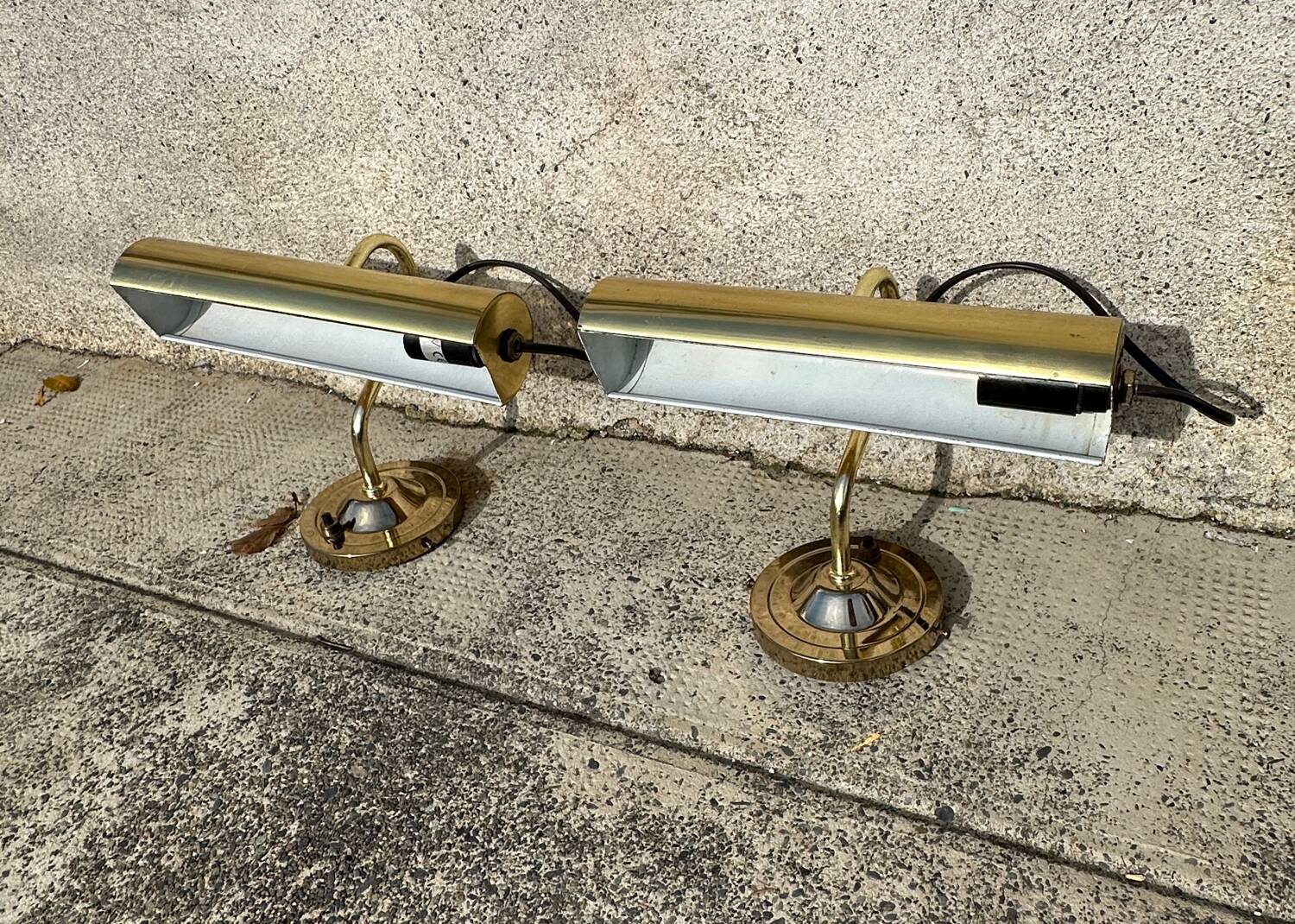 Pair of antique brass desk lamps, desk sconces.