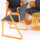 Set of 8 wooden and fabric chairs