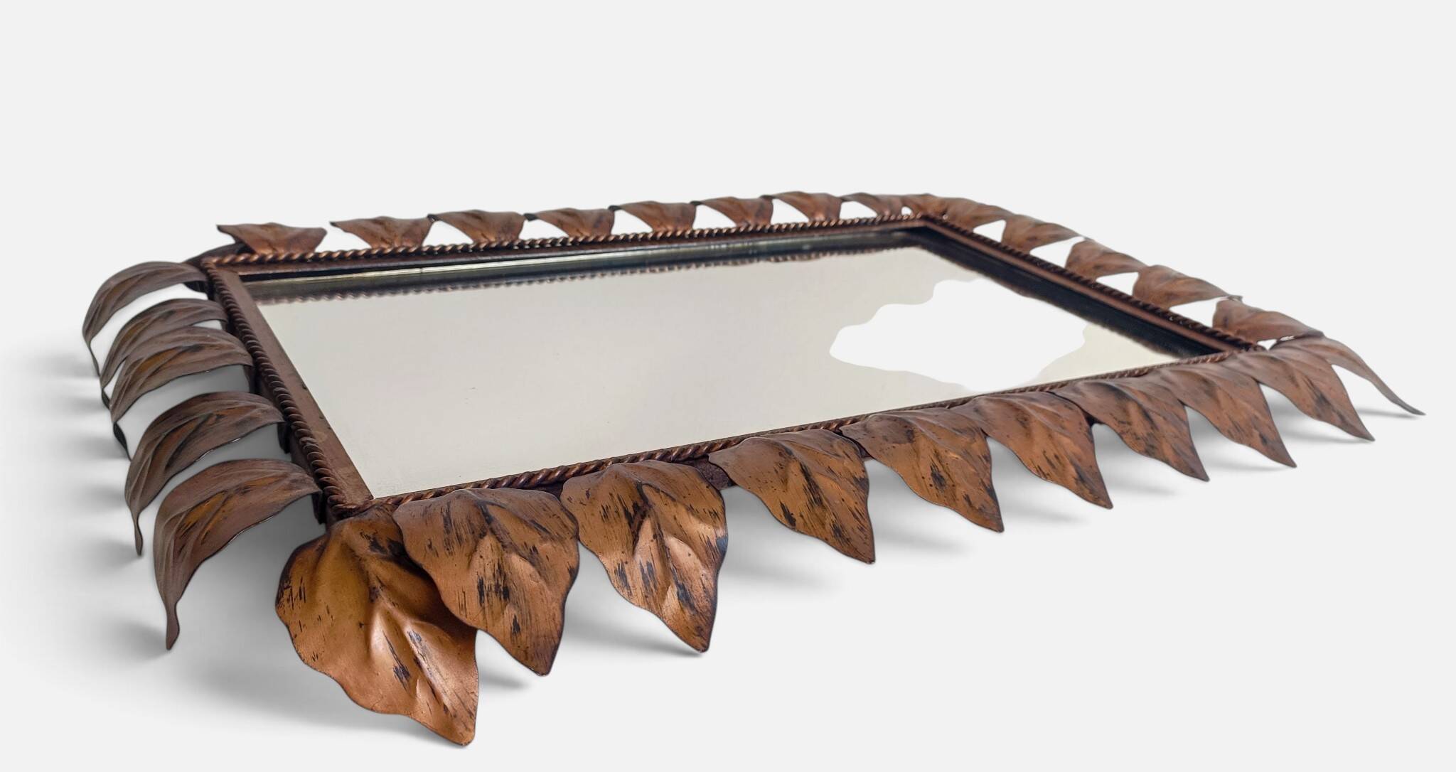 Spanish Mid-Century Wrought Iron Mirror with Foliage Frame, Circa 1950s