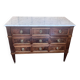 Louis XVI chest of drawers in mahogany veneer and solid wood, white marble