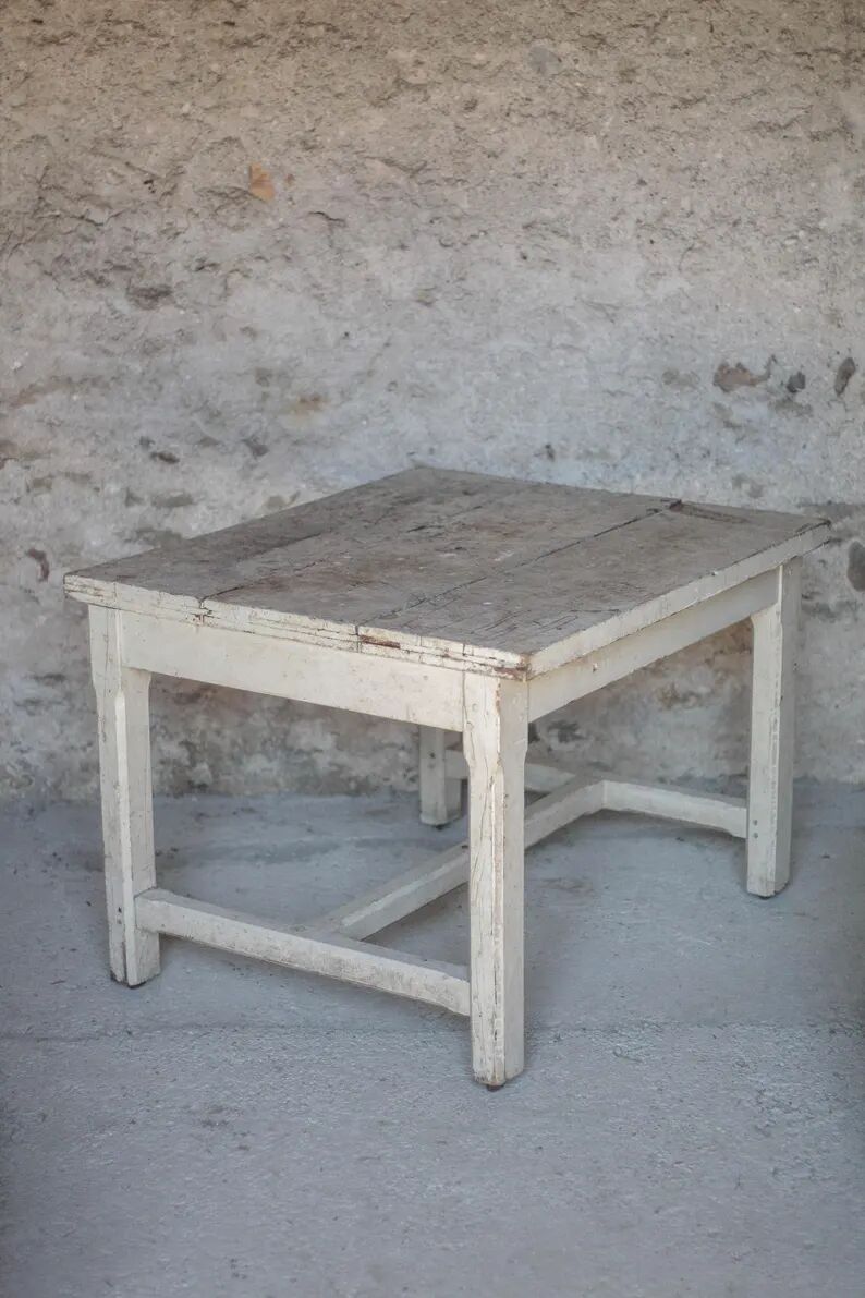 Antique wooden table, wheeled side table, kitchen table, interior decoration