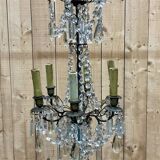 Bronze chandelier with pendants from the early 20th century, 5 lights.